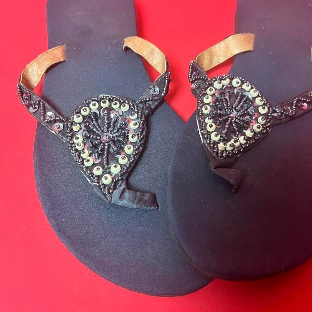 Navy blue beaded flip flops 💙🤍​​​​​​​​​​​​​​​​ - Picture 2 of 3